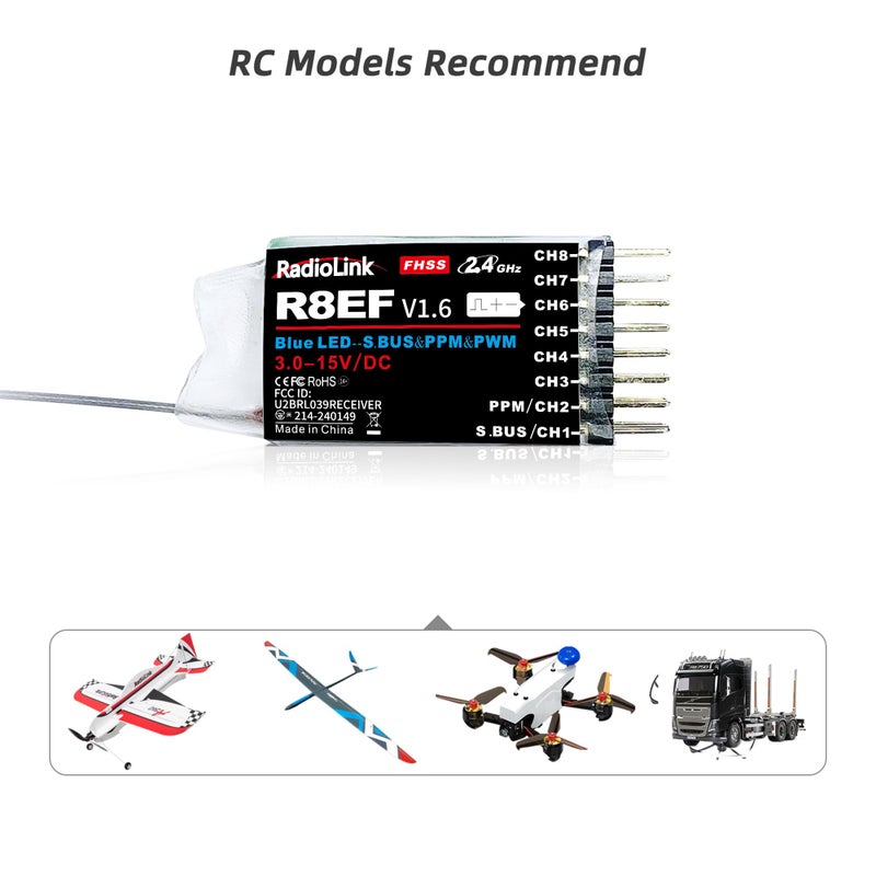 Radiolink R8EF 8 Channels 2.4GHz RC Receiver SBUS/PPM/PWM Long Range Control RX for Airplane Truck Robots Helicopter RC Transmitter T8FB/T8S/T12D/T16D/RC8X/RC4GS V3/RC6GS V3 - Image 3